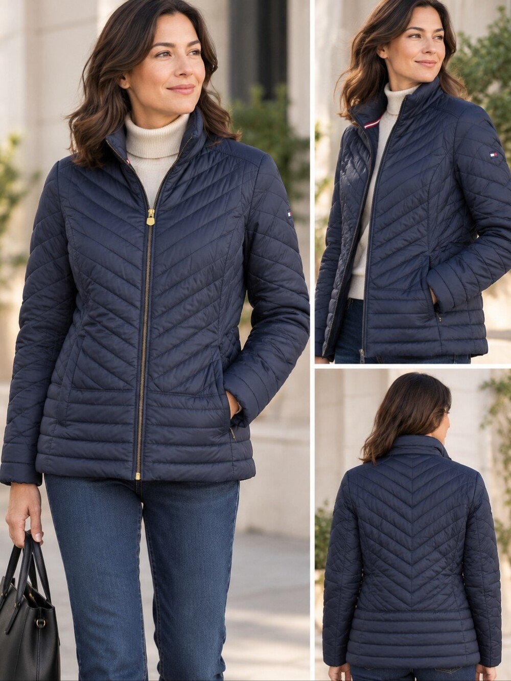 EUC Tommy Hilfiger Quilted Puffer Warm Winter Jacket Navy Women's Sz L